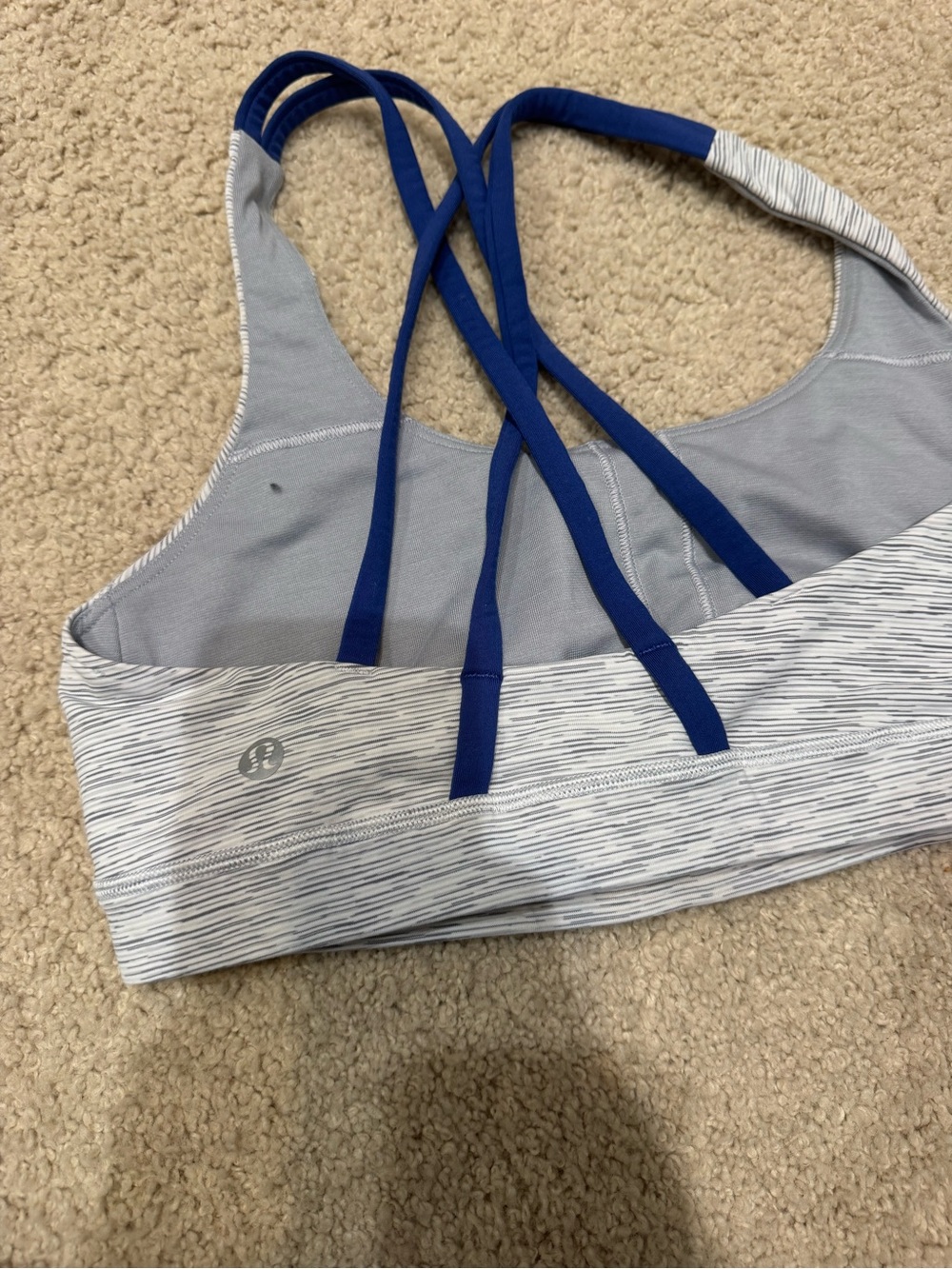 lululemon Gray Heather & Blue Strappy Sports Bra